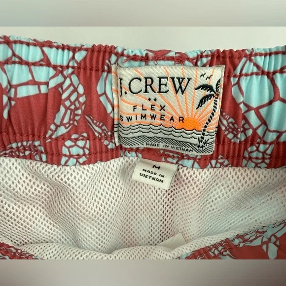 J.Crew Flex Swim Trunks Mens M 8” Inseam Turtle Print Red Blue NWT Lined - Picture 5 of 5